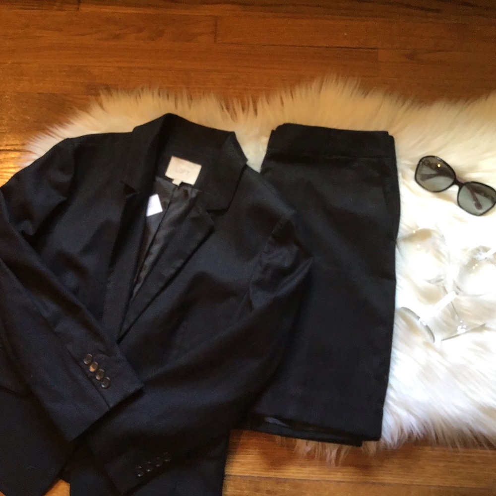 LOFT Cotton Blend Skirt Suit with Peplum Jacket